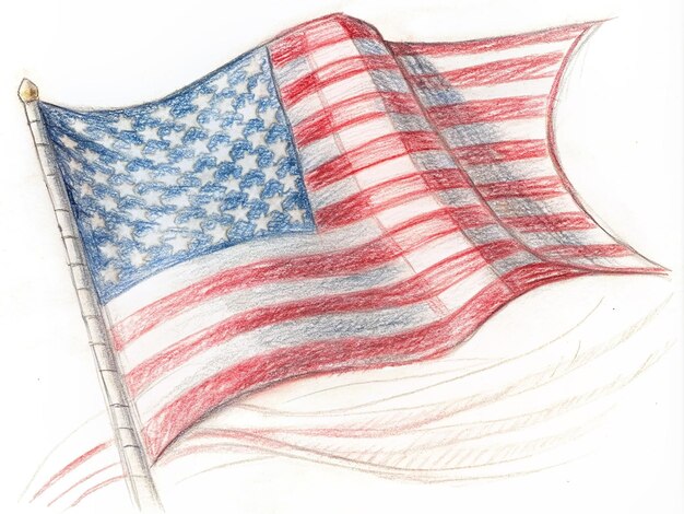Photo a drawing of an american flag with a red and blue stripes