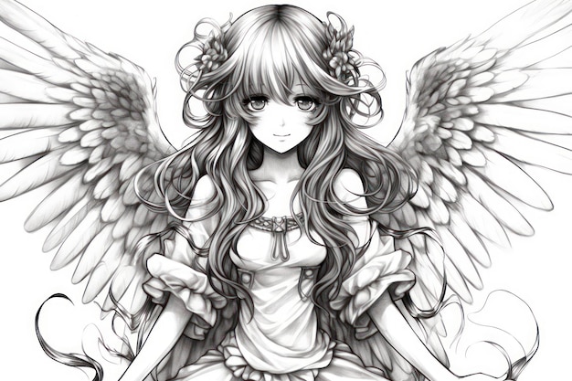 A drawing of an angel with wings