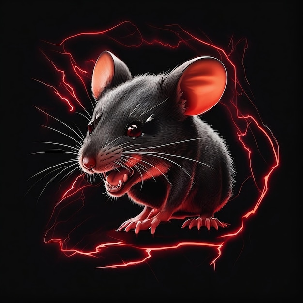 a drawing of a angry mouse with a red light behind it