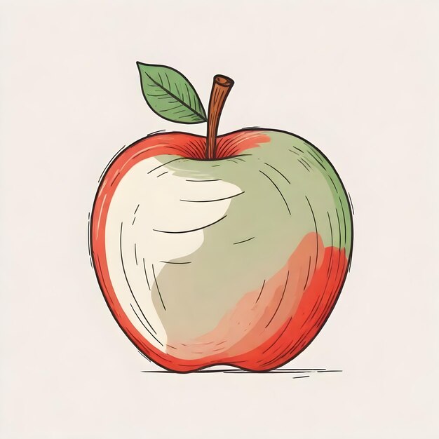 Photo a drawing of an apple with a green leaf