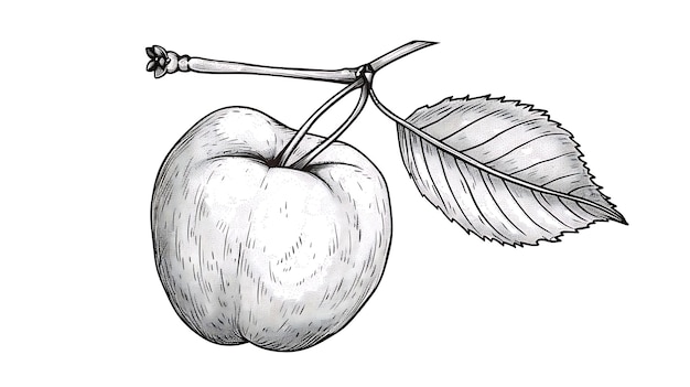 Photo a drawing of a apple with a leaf on it