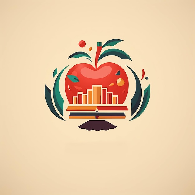 A drawing of an apple with a picture of a city in the background.