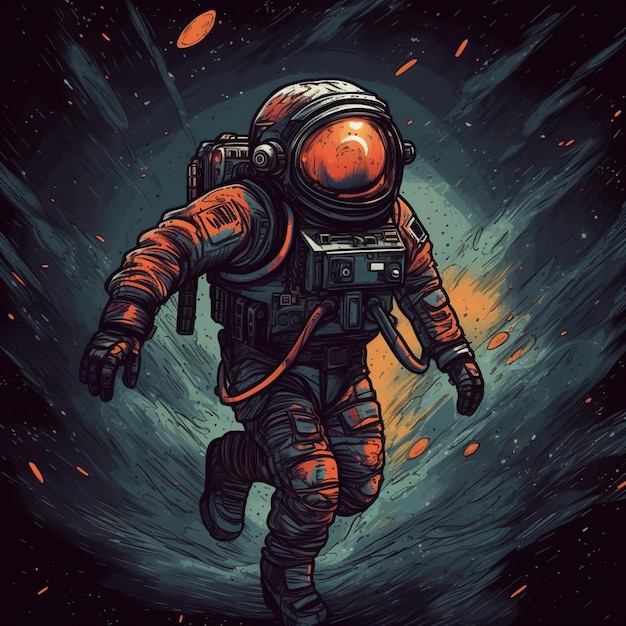 a drawing of a Astronaut in outer space