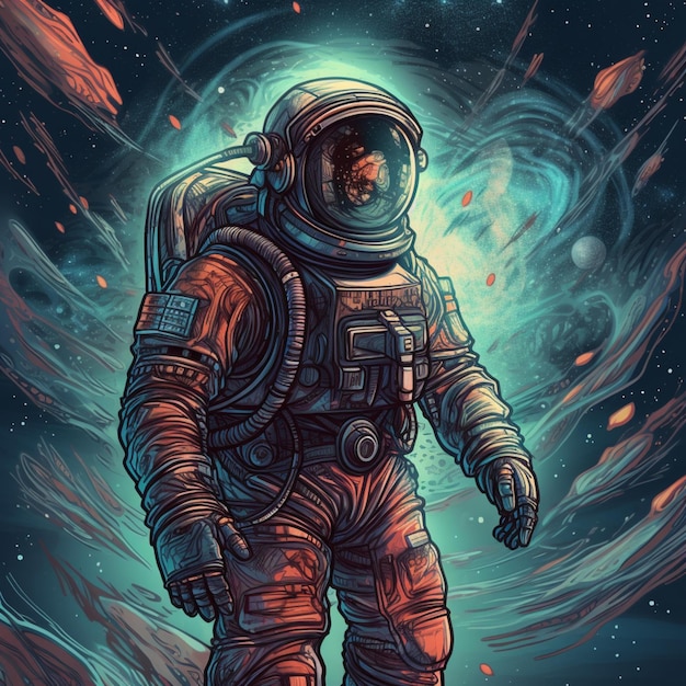 a drawing of a Astronaut in outer space