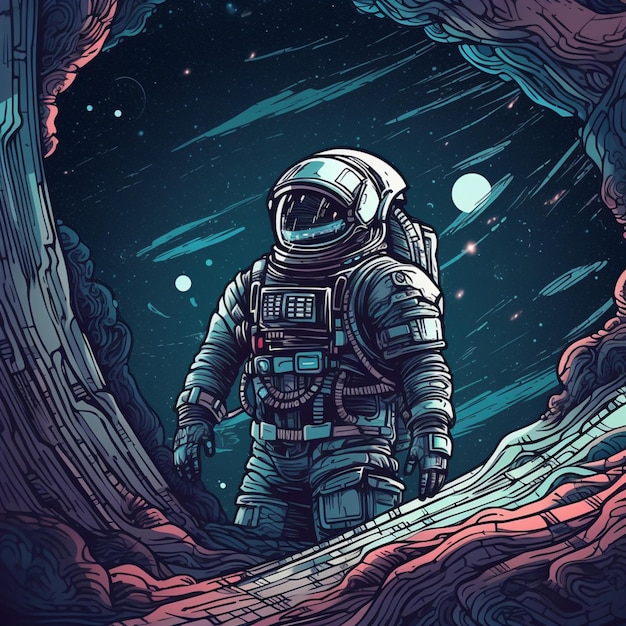 a drawing of a Astronaut in outer space