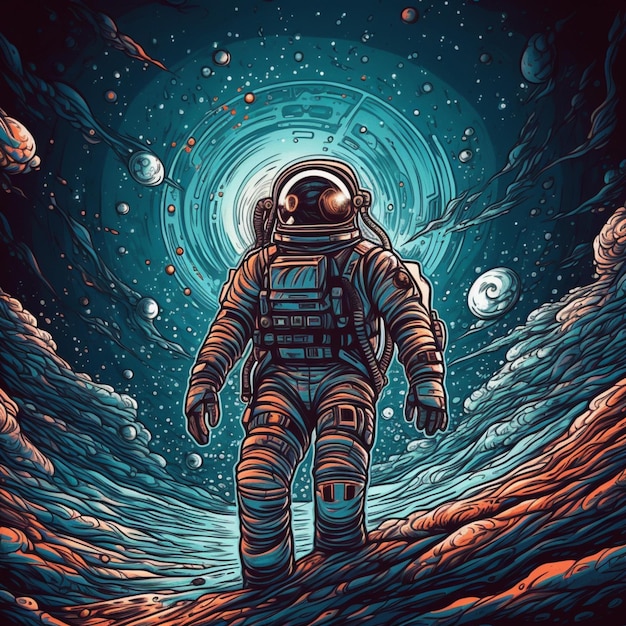 a drawing of a Astronaut in outer space