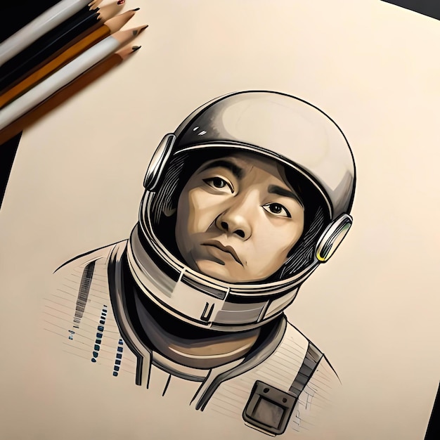 A drawing of an astronaut with headphones on.