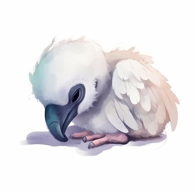 A drawing of a baby bird with a blue beak.