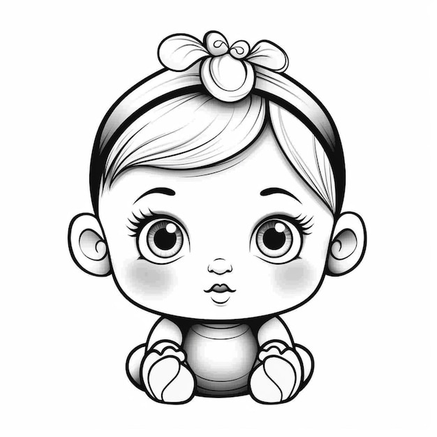 a drawing of a baby girl with a bow on her head generative ai