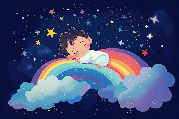 Drawing of a baby sleeping among the clouds Generative AI