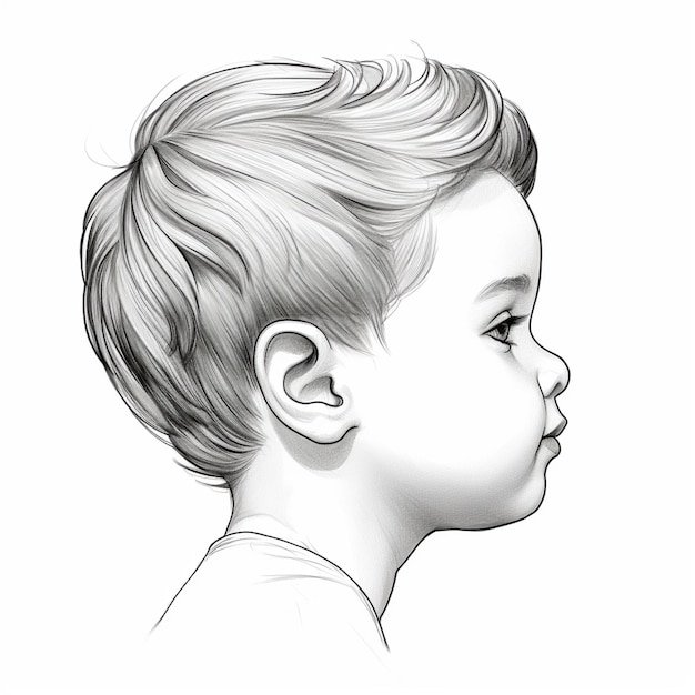 Photo a drawing of a baby with a short haircut and a white shirt generative ai