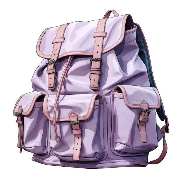 a drawing of a backpack with a purple strap