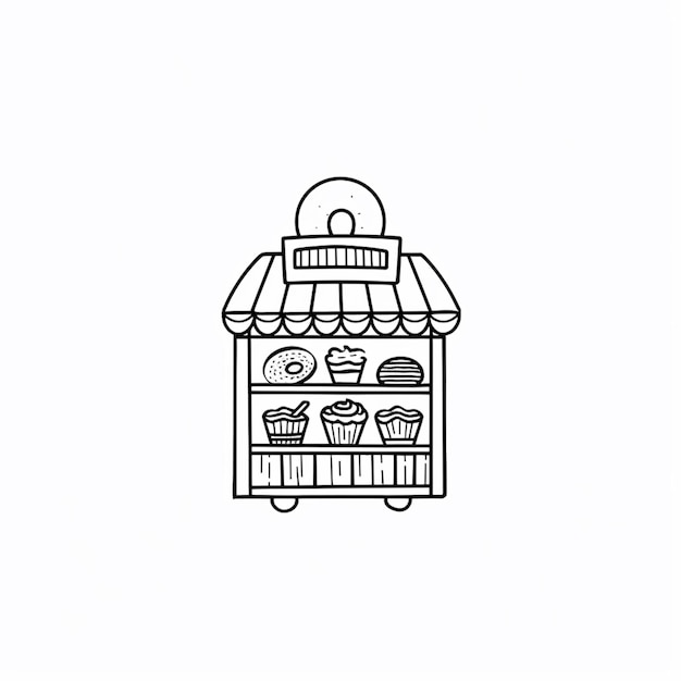 Photo a drawing of a bakery with a cart of cupcakes generative ai