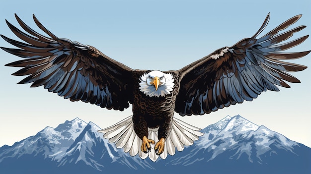 Photo a drawing of a bald eagle flying in the air