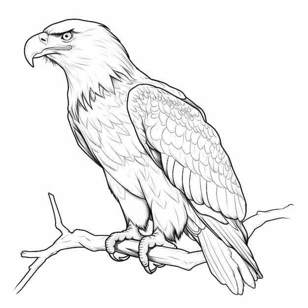 A drawing of a bald eagle sitting on a branch generative ai