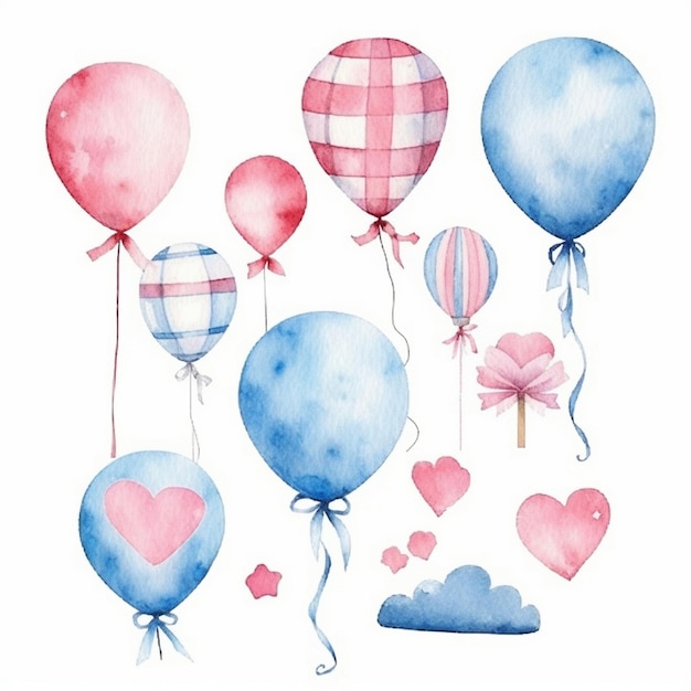 Photo a drawing of balloons with hearts and hearts.