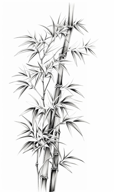 a drawing of a bamboo tree with leaves on it generative ai