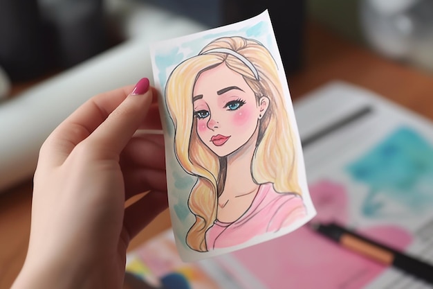 Foto disegno di una bambola barbie con un vestito rosa