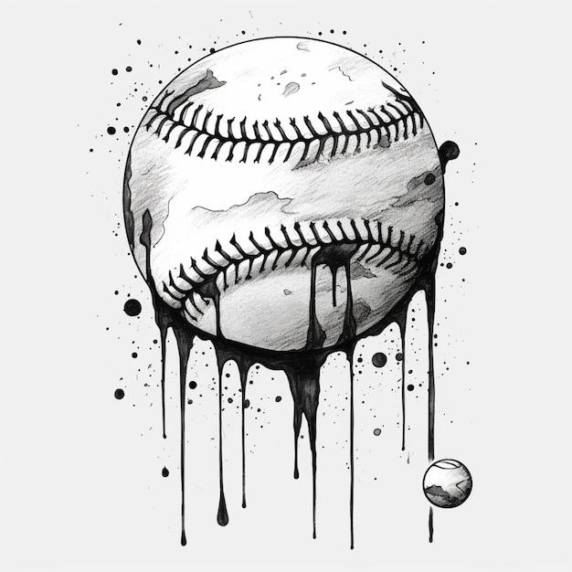 Photo a drawing of a baseball with a dripping base and a ball generative ai