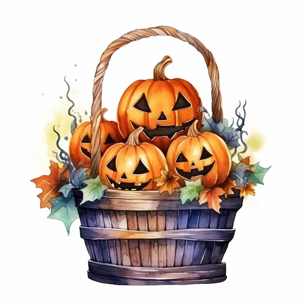 A drawing of a basket with pumpkins in it