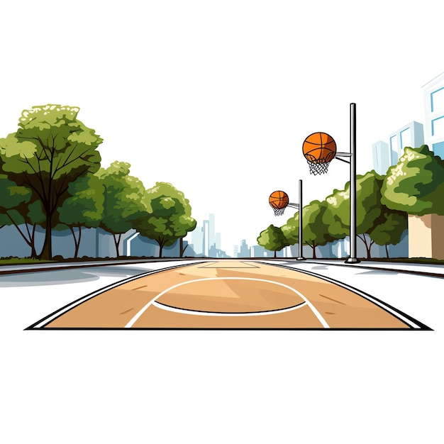 Photo a drawing of a basketball hoop with trees and a basketball hoop