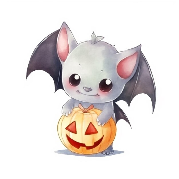 A drawing of a bat with a pumpkin on it