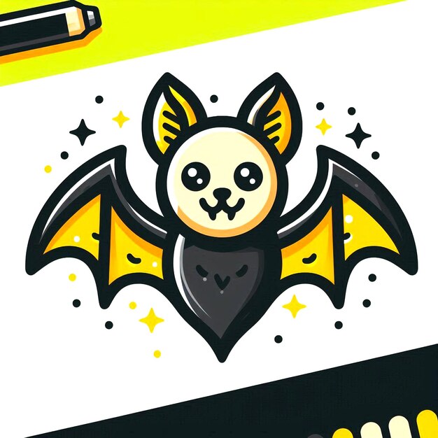 Photo a drawing of a bat with a yellow background with stars and a yellow background