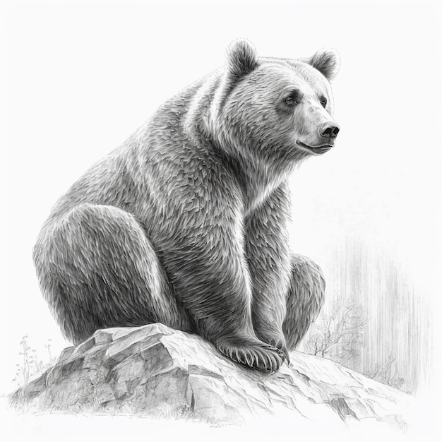 a drawing of A bear is sitting on a rock