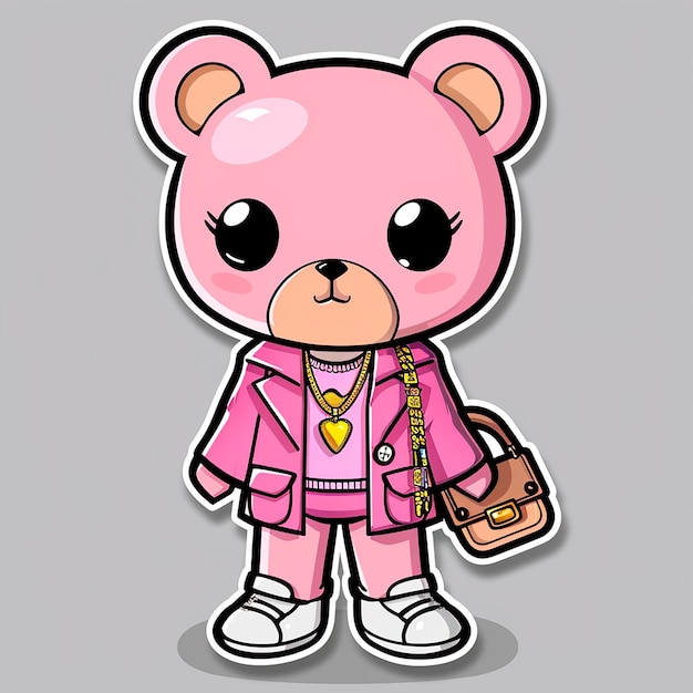 drawing of a bear in pink clothes