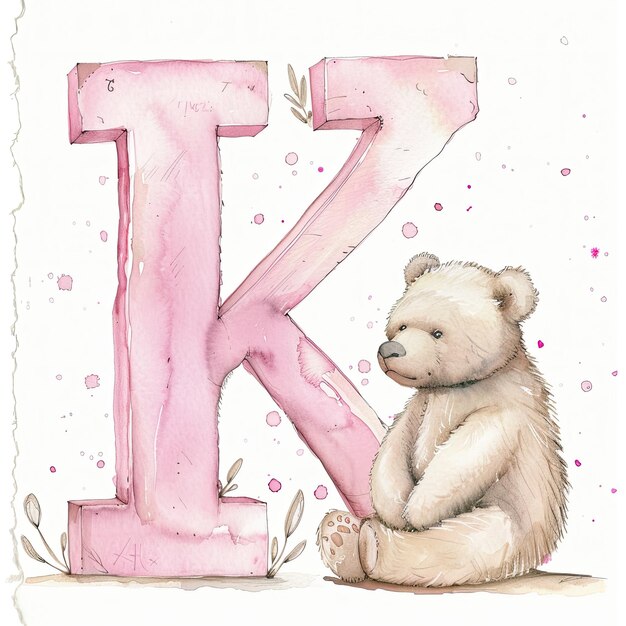 Photo a drawing of a bear sitting next to a letter k