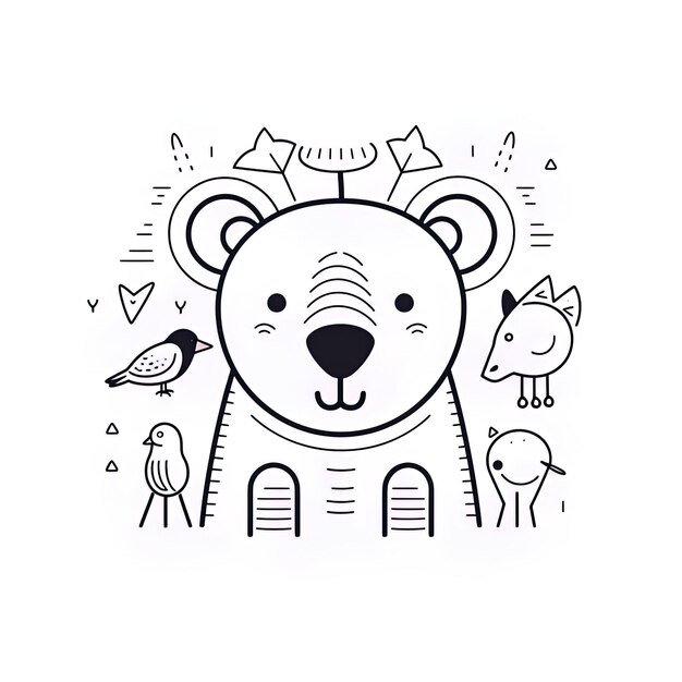 Photo a drawing of a bear with a bird and birds