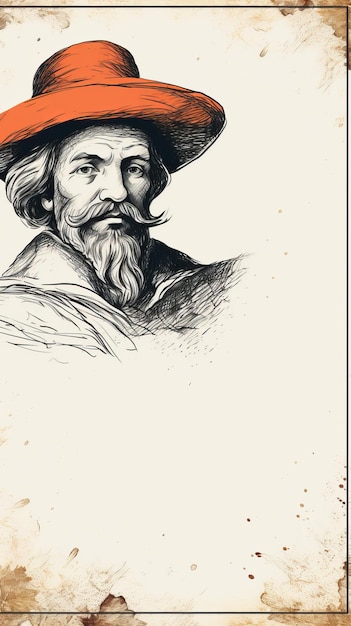Foto un disegno di un uomo barbuto che indossa un cappello rosso