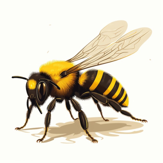 A drawing of a bee on a white background