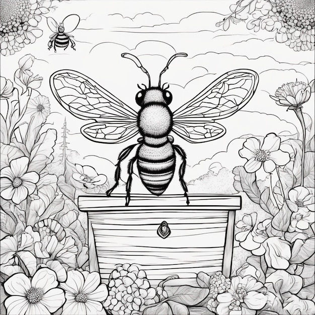 Photo a drawing of a bee with a bee on it