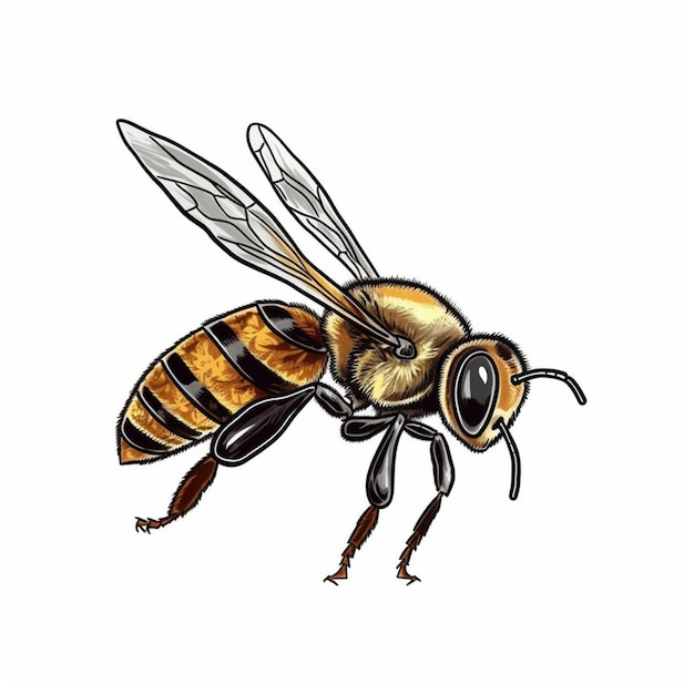 a drawing of a bee with a black and yellow stripe on its body generative ai