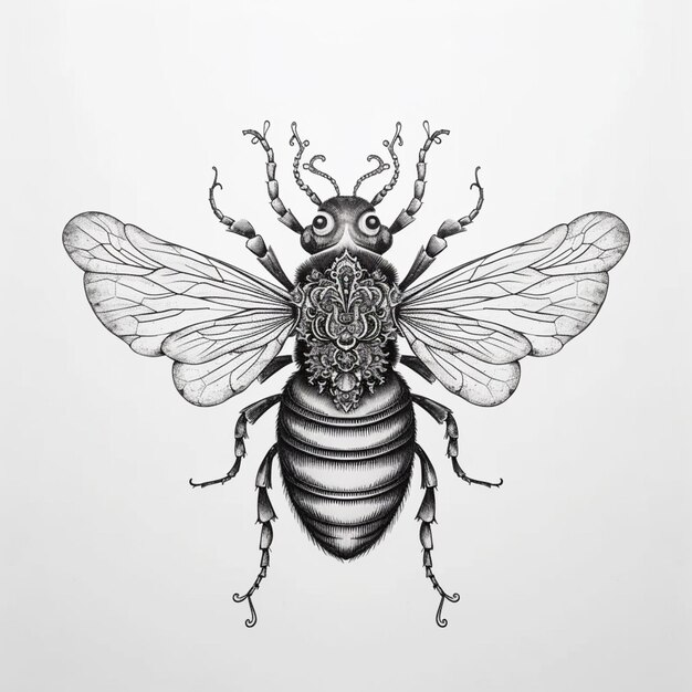 a drawing of a bee with a flower on its back generative ai