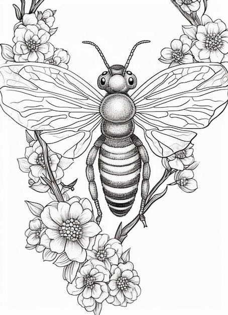 花と葉を持つミツバチの絵の生成ai