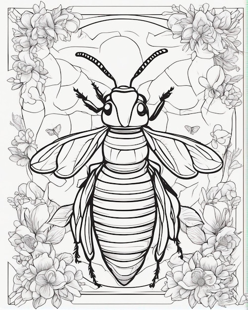 Photo a drawing of a bee with the words bee on coloring bookcoloring book