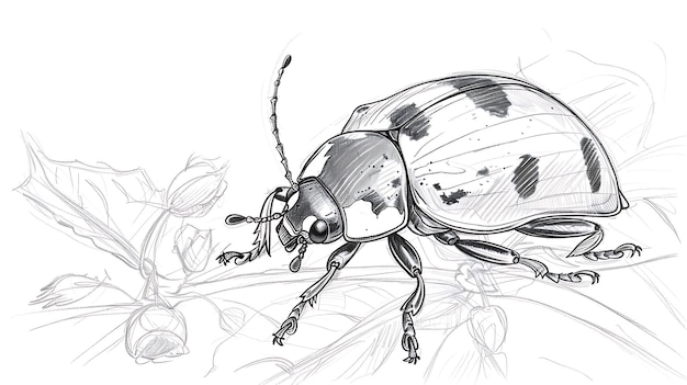 Photo a drawing of a beetle with a black spot on it