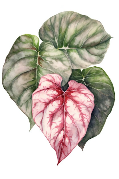 A drawing of a begonia plant with a pink leaf.