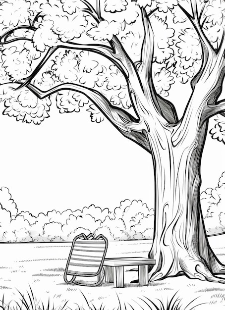 Photo a drawing of a bench under a tree in a park generative ai