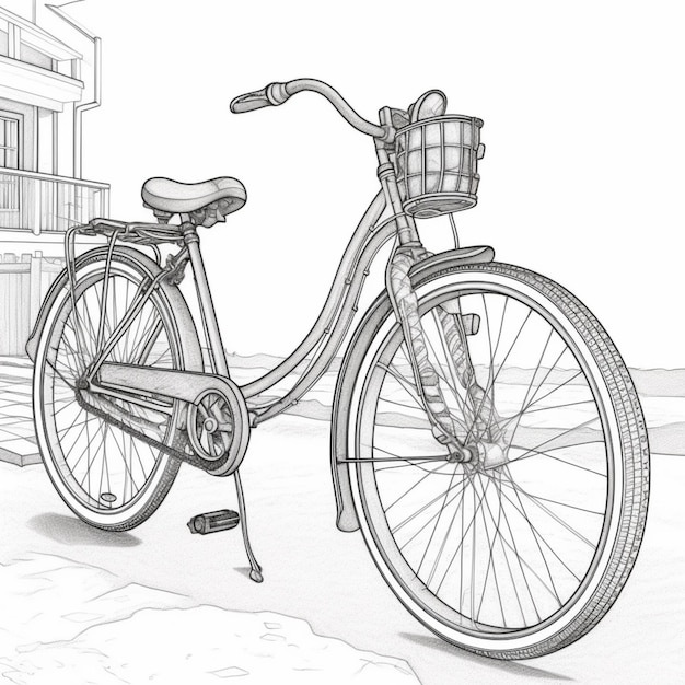 drawing of a bicycle parked on the side of the road generative ai