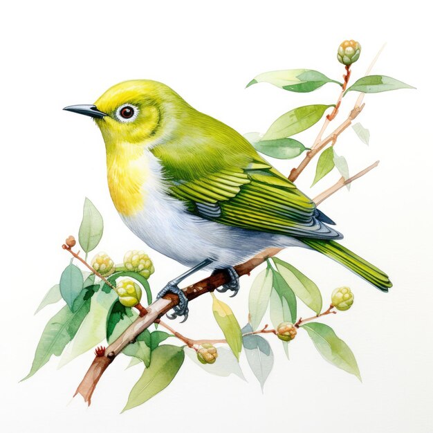 a drawing of a bird on a branch with berries