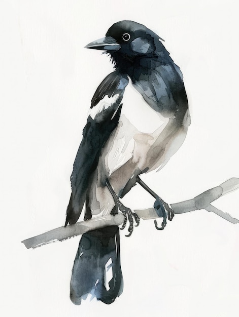 a drawing of a bird on a branch with a black beak