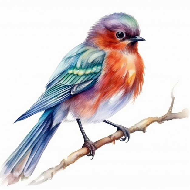 a drawing of a bird on a branch with a watercolor drawing of a bird on it.