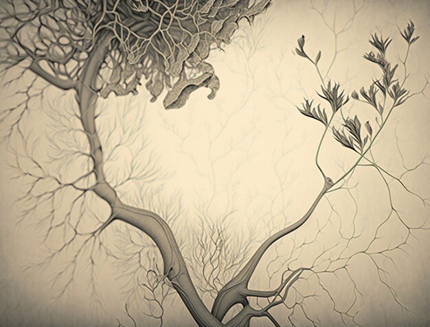 Foto disegno di un nido di uccello in un albero generativo ai
