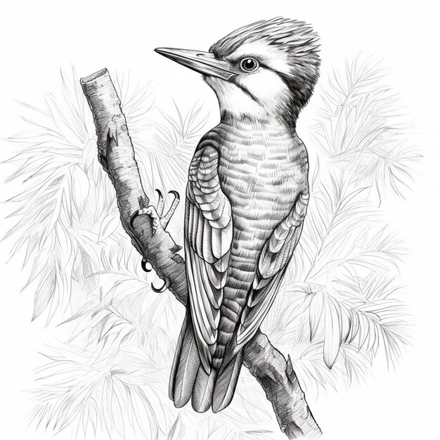 Photo drawing of a bird perched on a branch of a tree generative ai