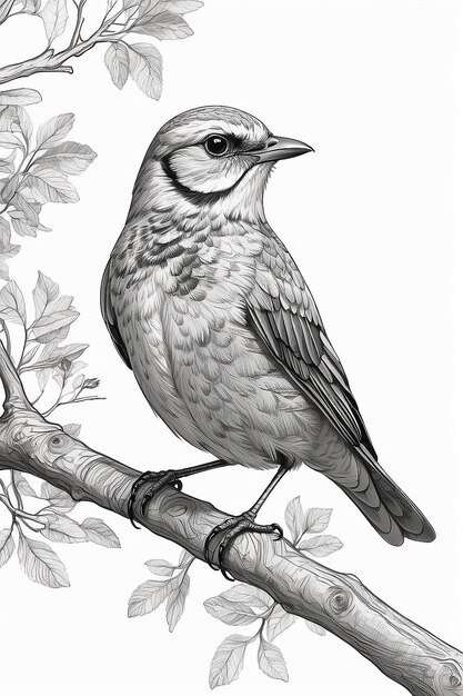Foto un disegno di un uccello appoggiato su un ramo d'albero generativo ai
