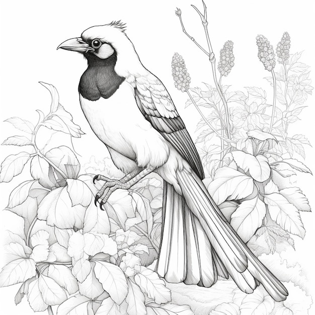 a drawing of a bird sitting on a branch of a tree generative ai