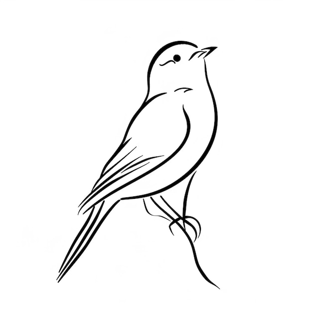 a drawing of a bird sitting on a branch with a white background generative ai